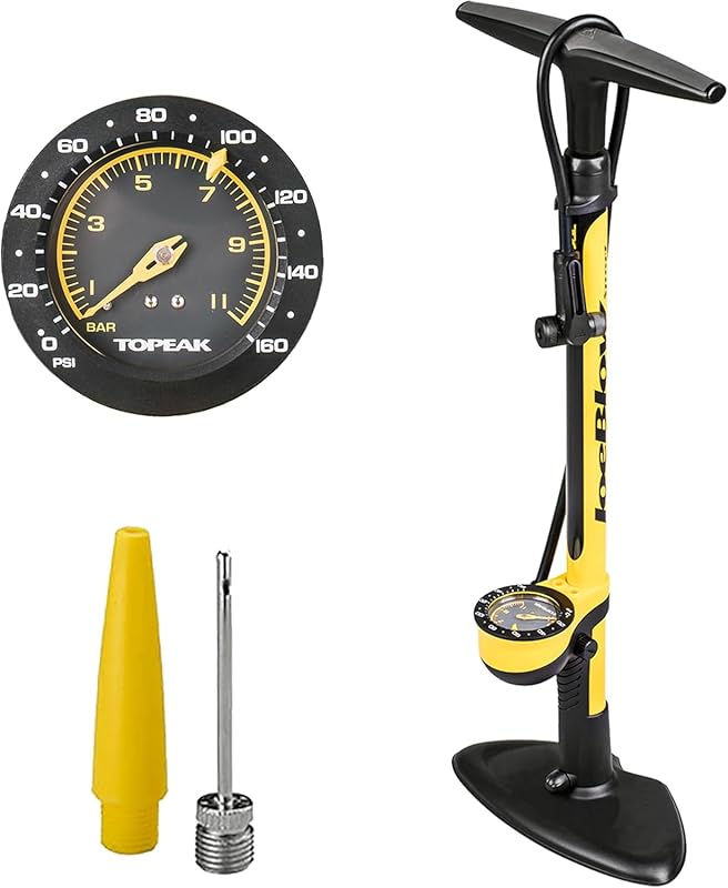 160 PSI High-Pressure Floor Pump with Analog Gauge & TwinHead DX5 for
