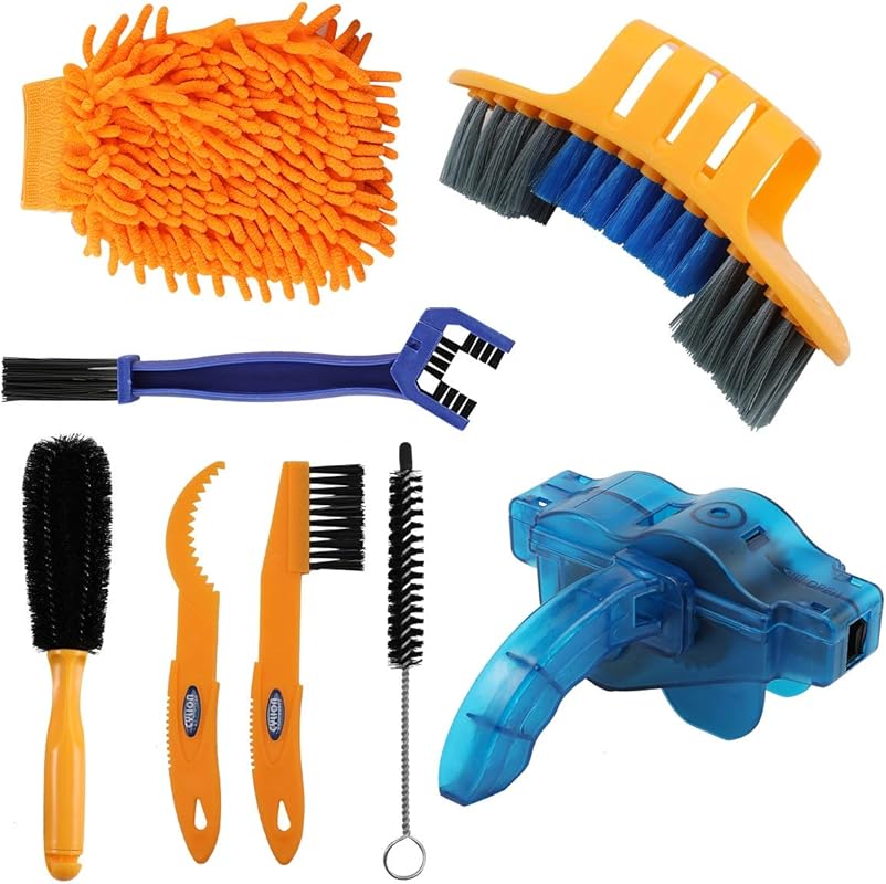 8-Piece Precision Bicycle Cleaning Brush Set with Chain Scrubber for A