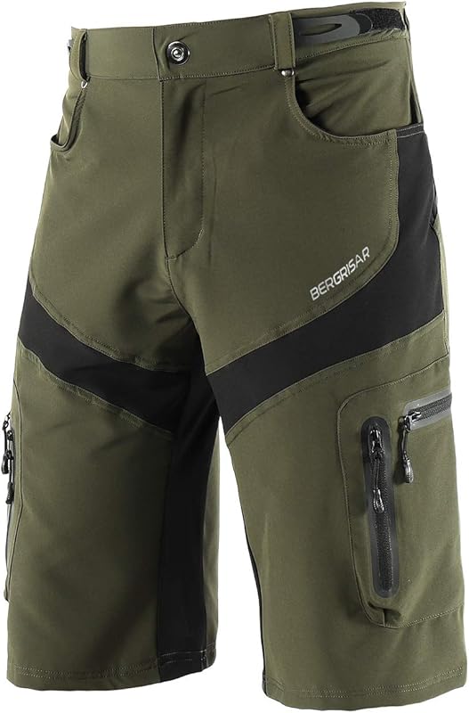 BERGRISAR Men's 6-Pocket Loose Fit Mountain Bike Shorts for Comfortabl
