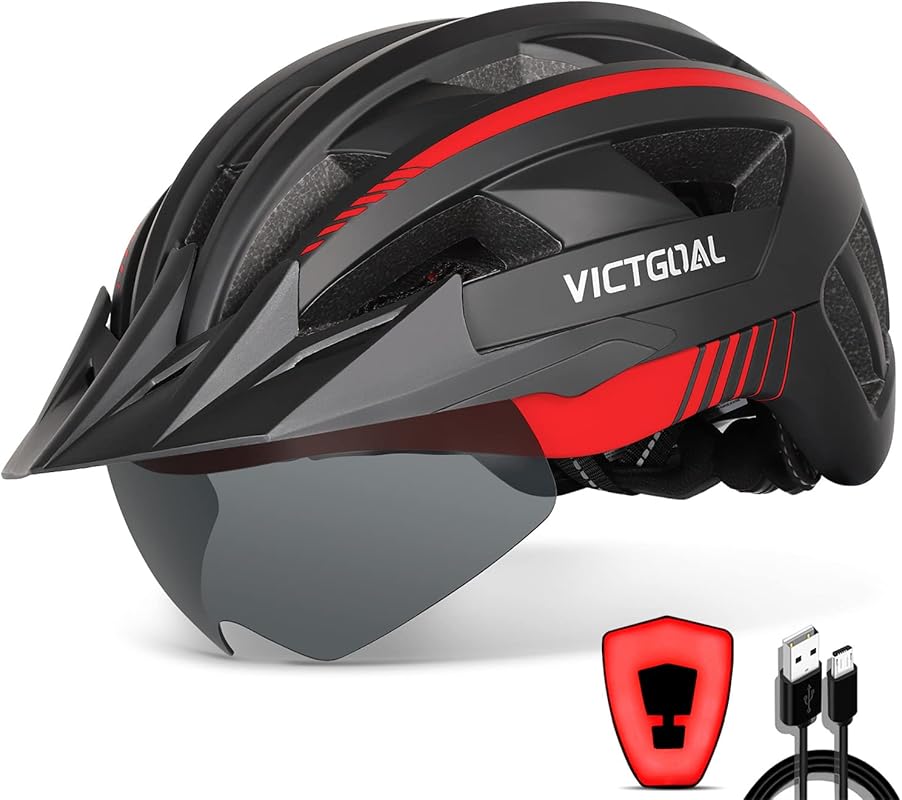 USB rechargeable bike helmet with magnetic goggles and removable visor