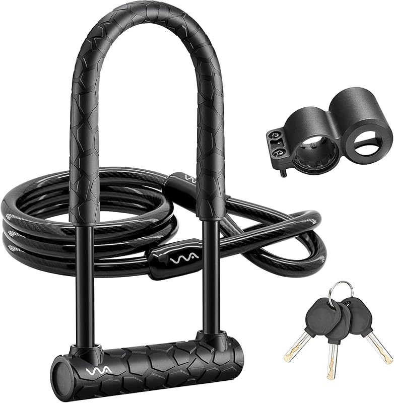 Heavy Duty 20mm Bicycle U-Lock with 4ft Security Cable, Sturdy Mountin