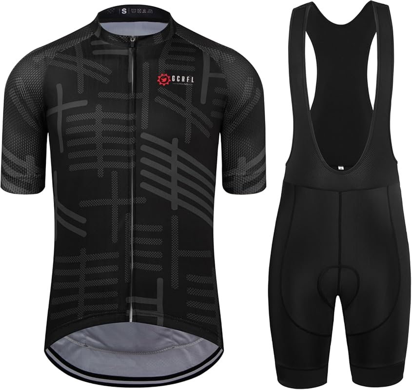 GCRFL Men's Cycling Jersey Set with Zipper Pocket & Padded Bib Shorts,
