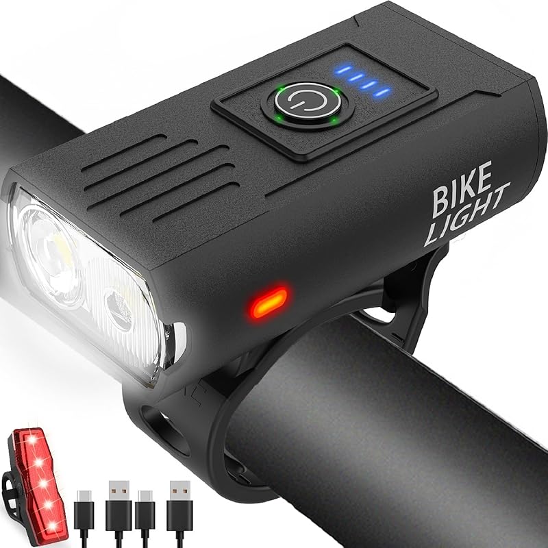 Victoper High Lumens USB Rechargeable Bike Headlight & Taillight with 