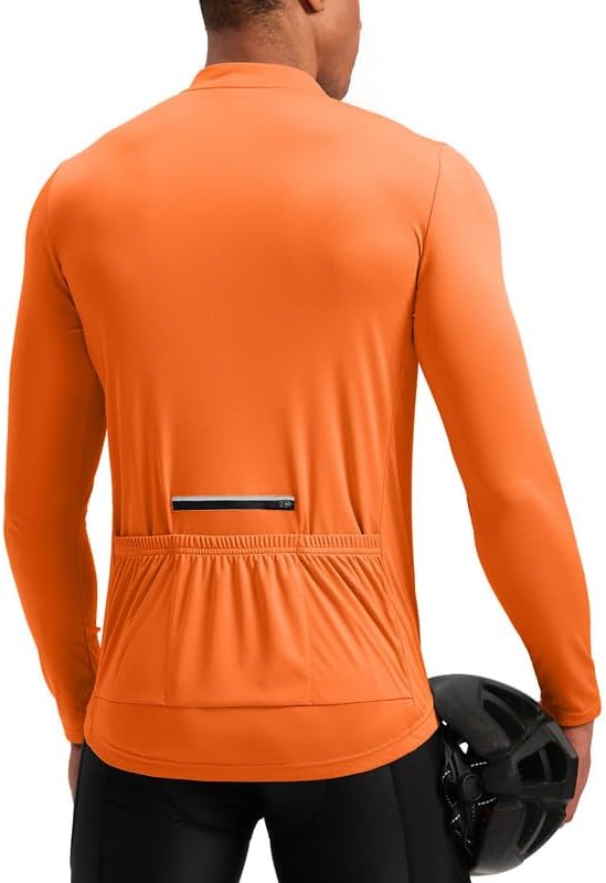 Bikewa Men's Long Sleeve Jersey: 3+1 Pockets, UPF 50+ Moisture-Wicking
