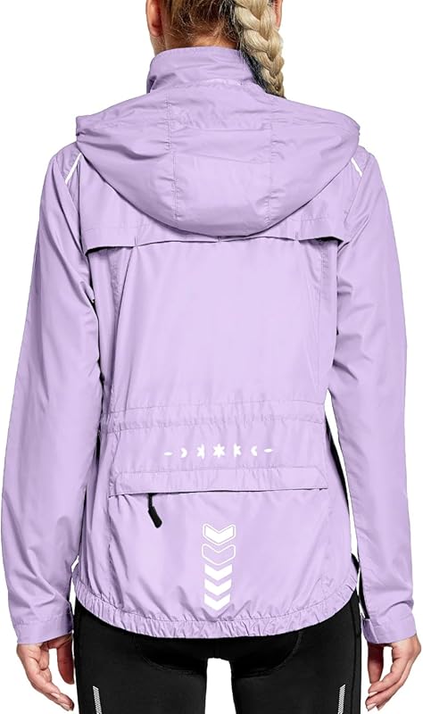 FitsT4 Women's Lightweight Windproof Cycling Jacket with Hood, Reflect