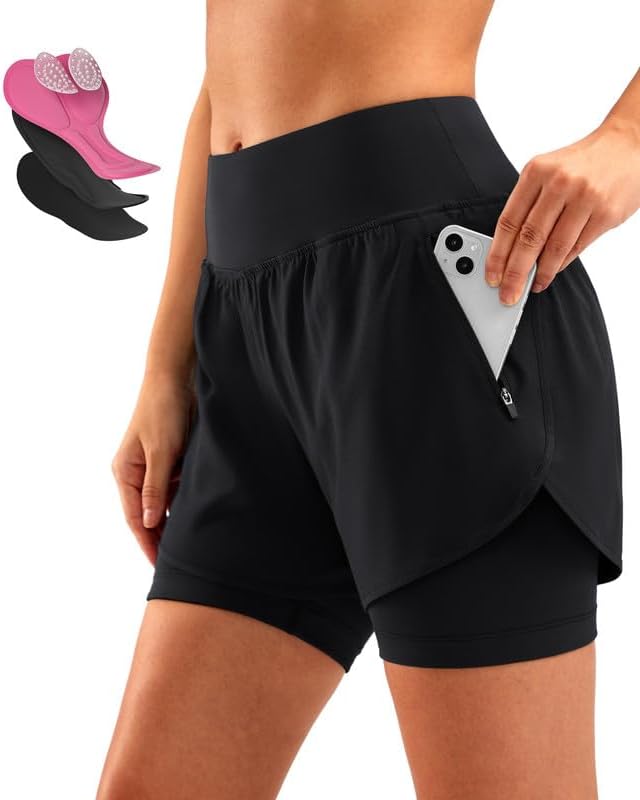 Bikewa Women's 4D Padded Mountain Bike Shorts with Zipper Pockets and 