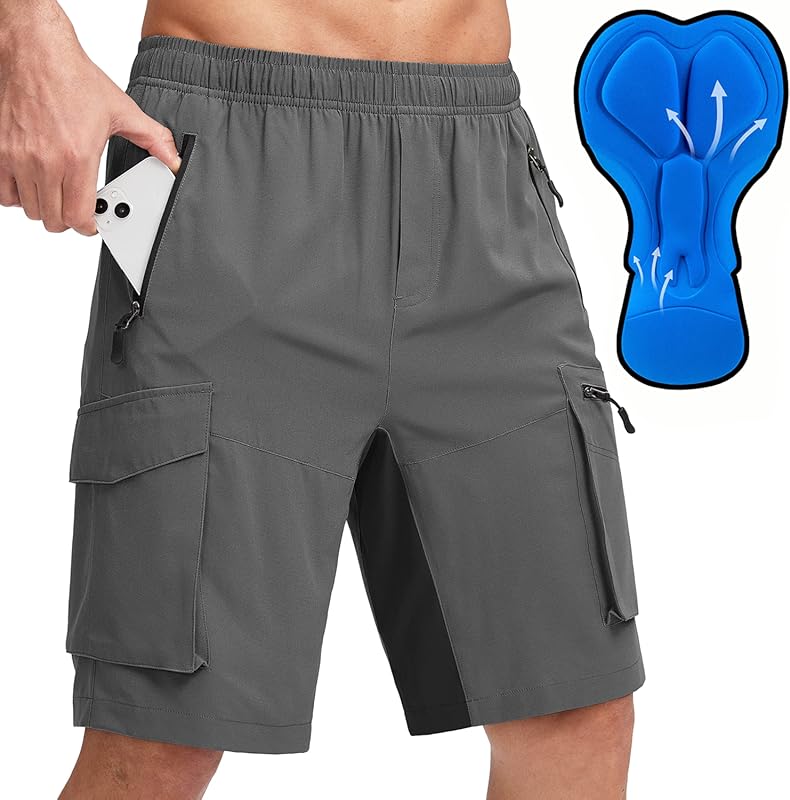 Bikewa Men's 3D Padded Loose-Fit Mountain Bike Shorts with Zipper Pock