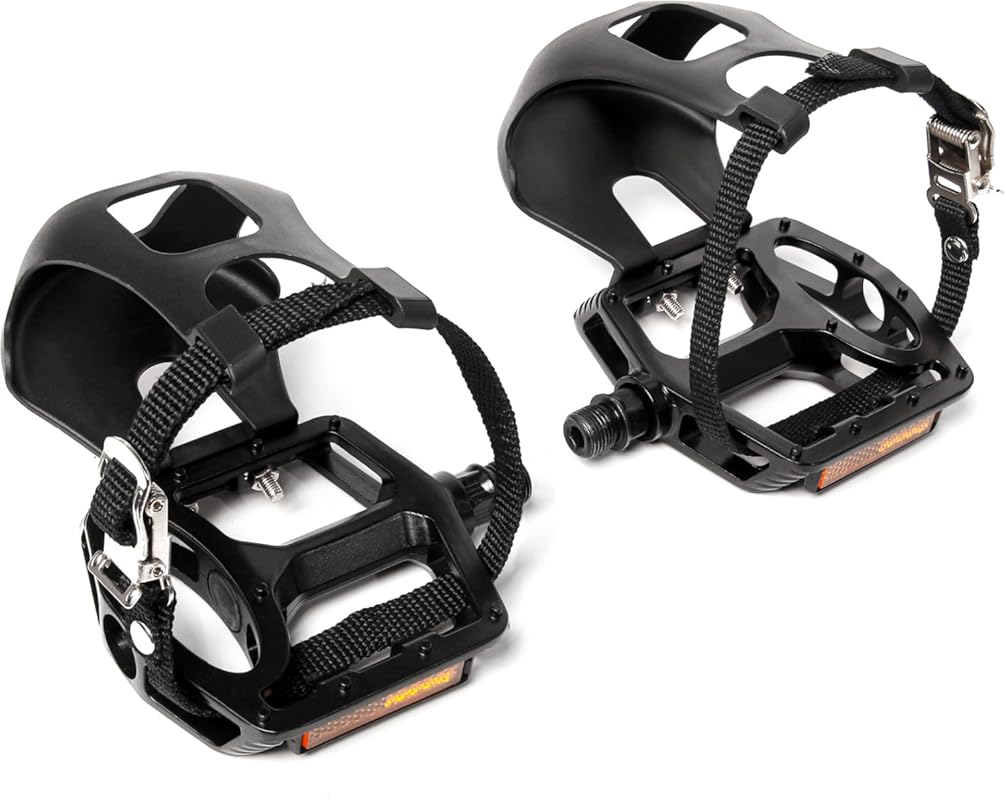 Bucklos Bike Pedals with Toe Cages and Straps for Road, Peloton, MTB