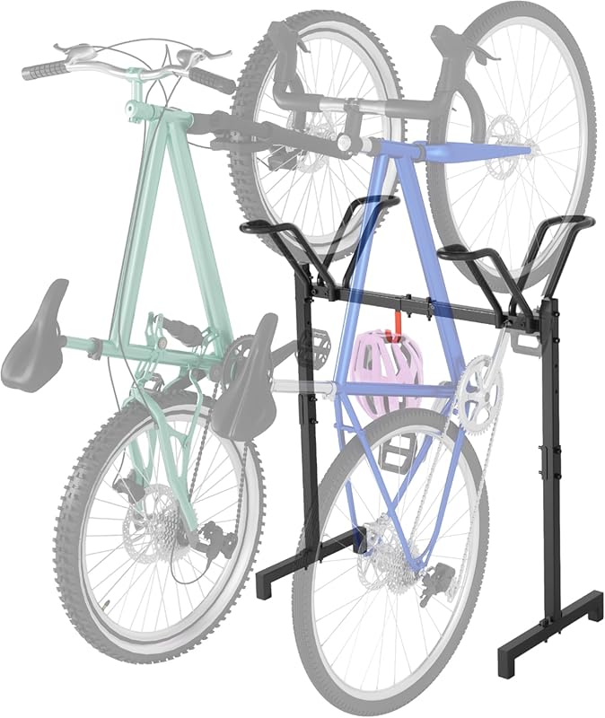 Sttoraboks 2-Bike Adjustable Floor Stand with Hook for Garage/Indoor/O