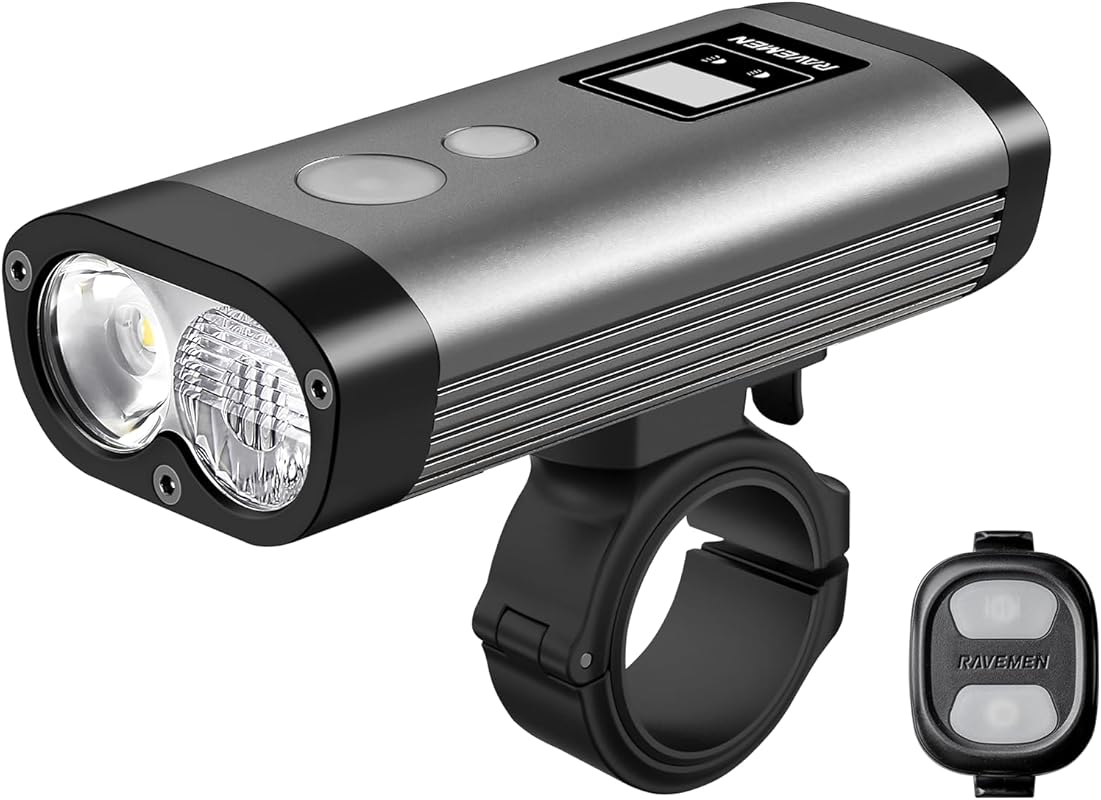 RAVEMEN PR2000 Rechargeable Bike Headlight, 2000 Lumens, Wireless Remo