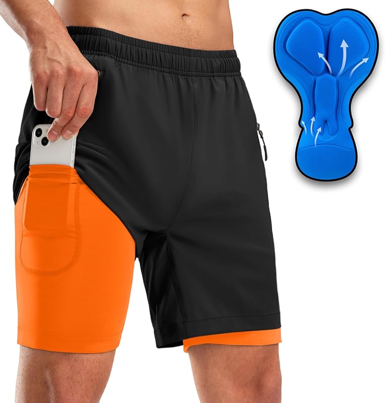 Bikewa Men's 3D Padded Cycling Shorts with Zipper Pockets & Loose Fit