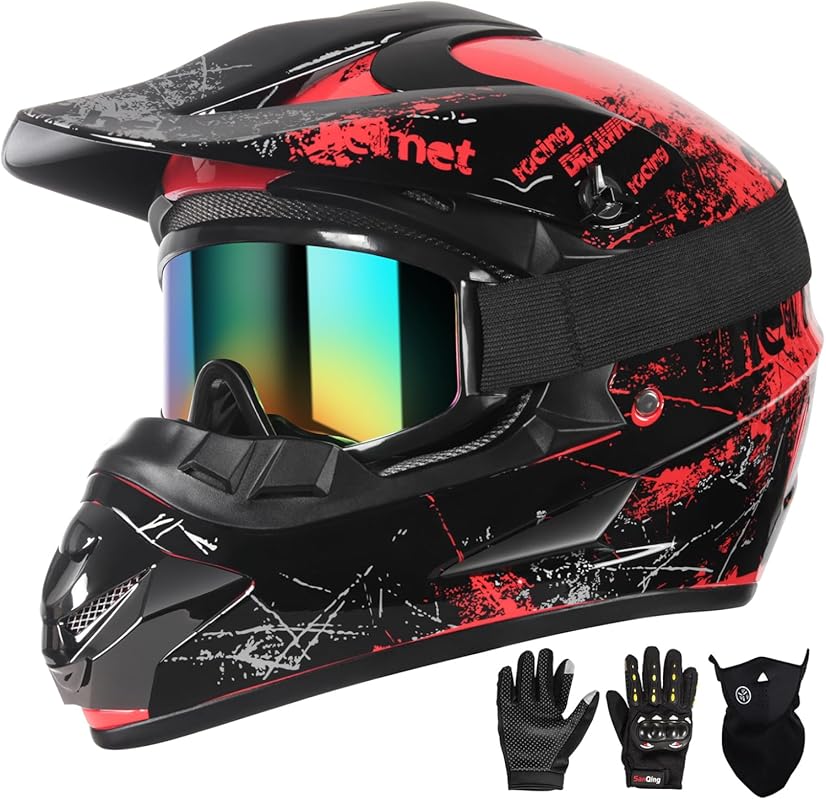 SPARK Dirt Bike Helmet with Gloves, Goggles & Mask – DOT Approved Full