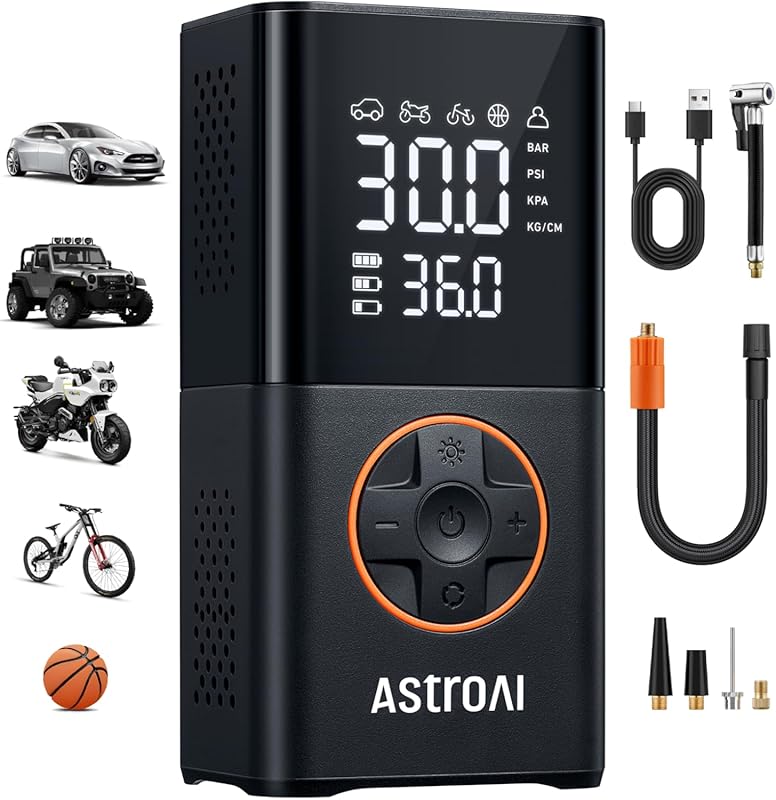 AstroAI L7 Cordless Mini Bike Pump with Digital Display, 150 PSI LED A