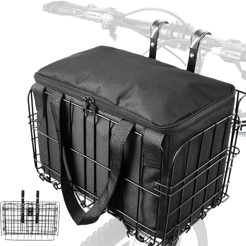 Zacro Folding Metal Bike Basket with Removable Liner for Grocery, Pets