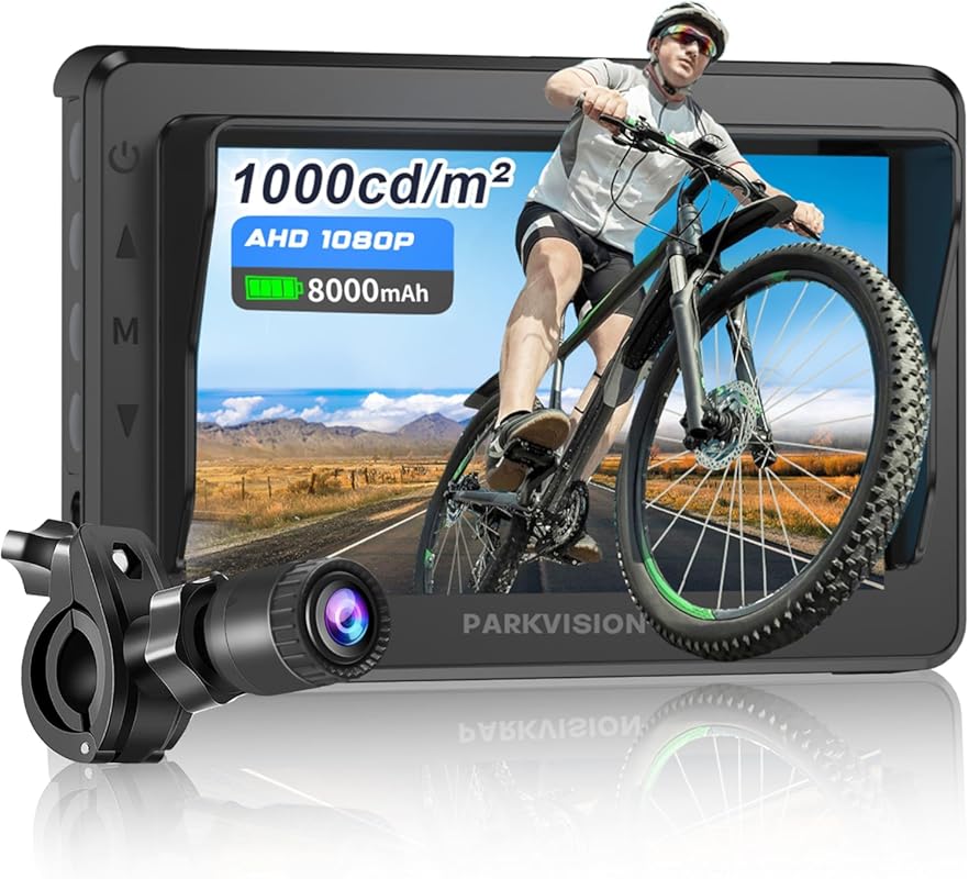 PARKVISION Handlebar Bike Mirror with HD 1080P Camera, 8000mAh Battery