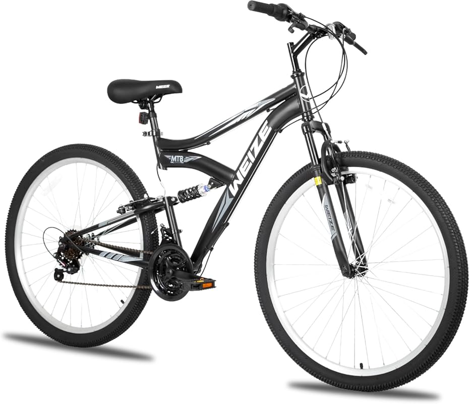 WEIZE 18-Speed MTB with Dual Full Suspension, Adjustable Seat & Carbon