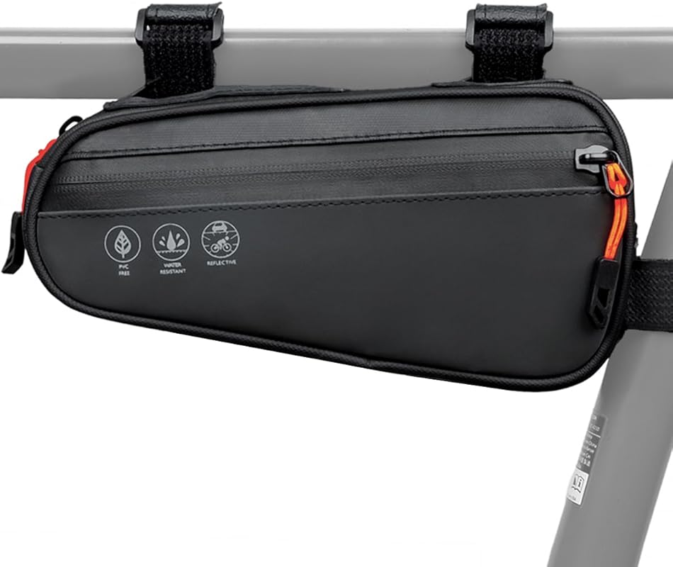 Water Resistant 1.2L Bike Frame Bag with 3-in-1 Storage, Side Pockets