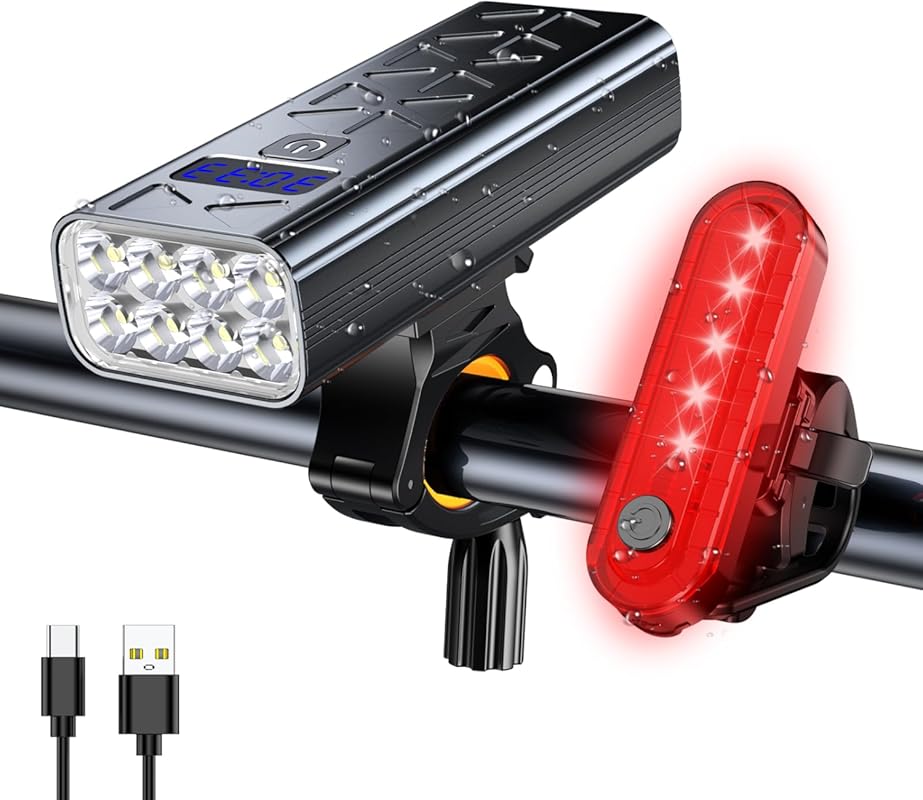 3600 Lumens USB-C Rechargeable Bike Light Set – 9 Modes, IPX6 Waterpro