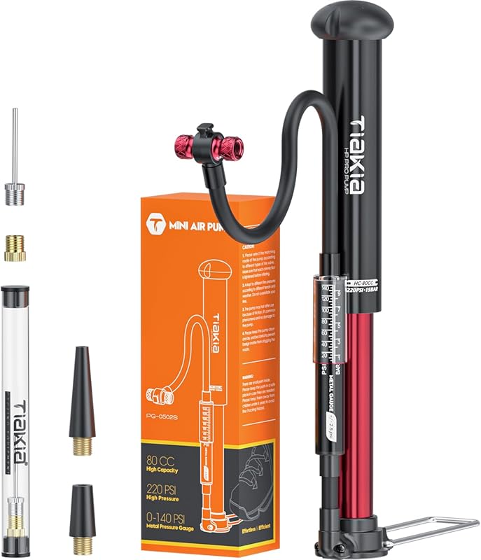 Tiakia High-Pressure Hand Bike Pump with Gauge, Aluminum for Mountain