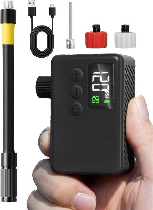 GPUTEK Mini Electric Tire Pump, 120PSI Digital Gauge for Presta/Schrader