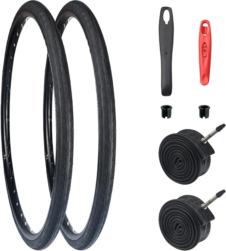 700x32C Folding Road Bike Tire with Tube & Levers – Black/Brown Wall