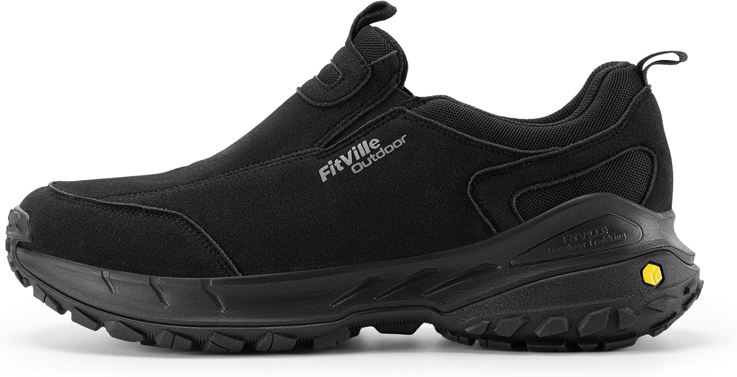 FitVille Wide Slip-On Hiking Shoes for Men - Arch Support & Slip Resis