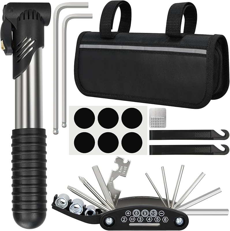 16-in-1 Bike Repair Kit with Tire Pump & Allen Wrenches for Travel