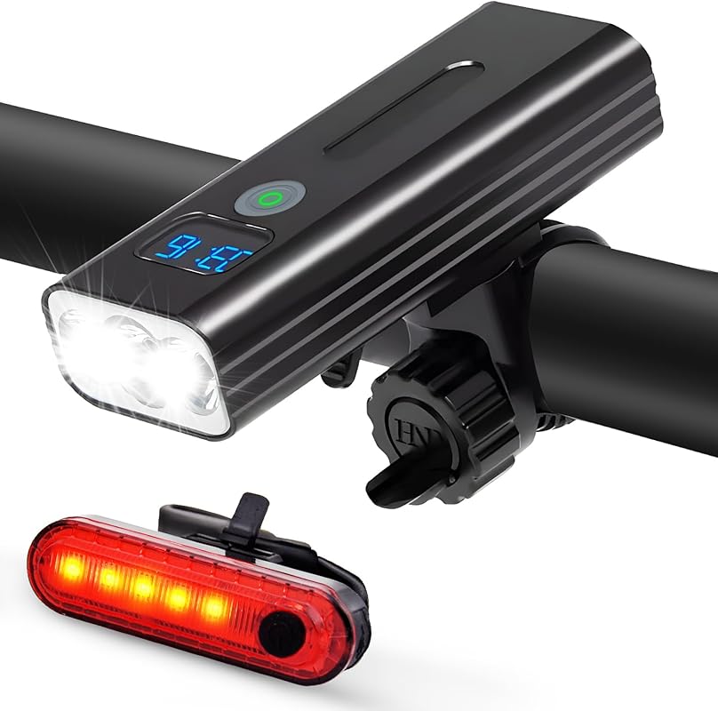 3000 Lumens Rechargeable LED Bike Light Set with Digital Display & IPX