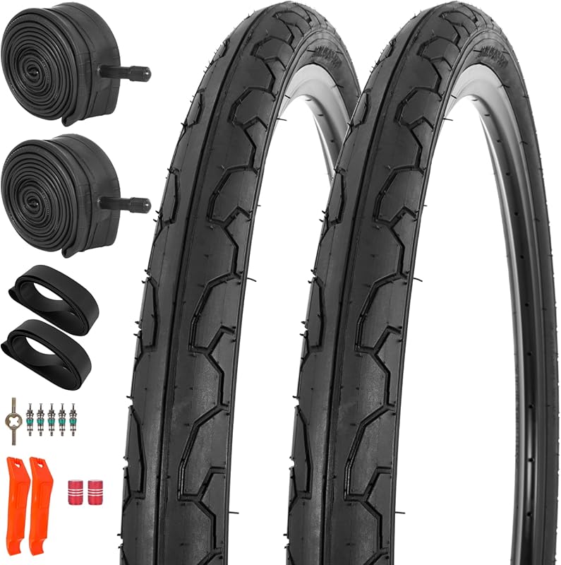 RUTU 26x1.95 Folding Bicycle Tires with Tube & Valve for Urban & Beach