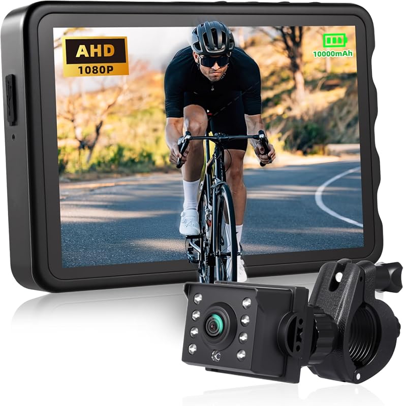 Fitense 5'' HD 1080P Bike Rear View Camera with 360° Rotation, Night V