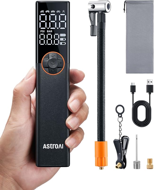 AstroAI L8 Auto Shut-Off Electric Bike Pump, 150 PSI Gauge, Dual Valve