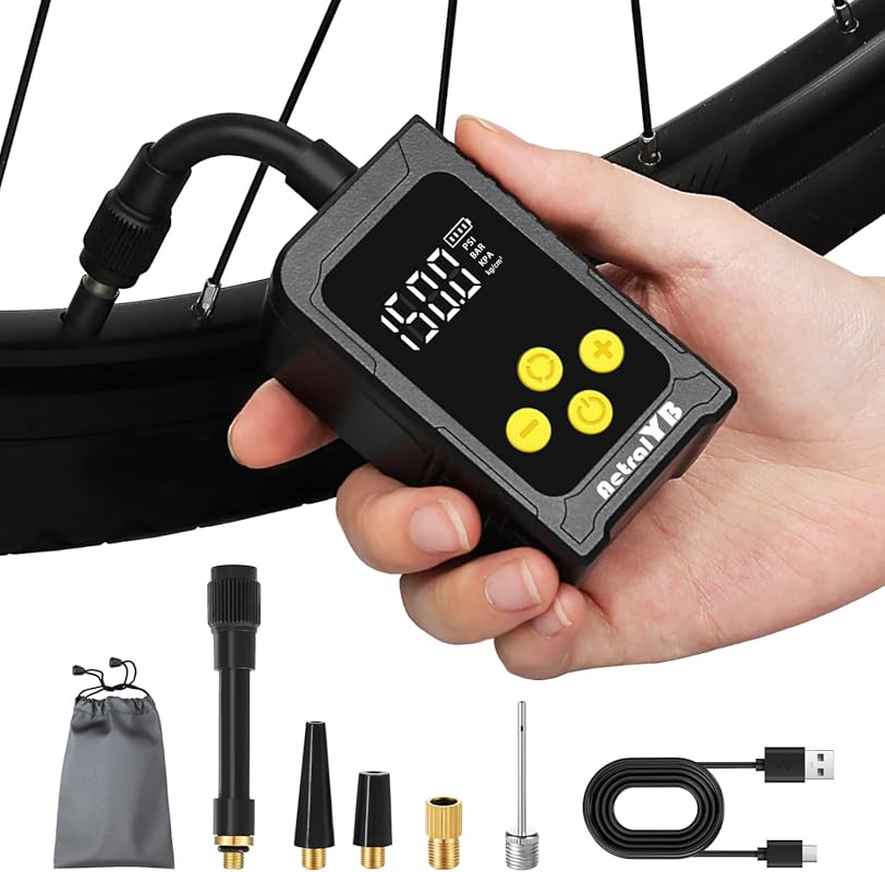 Fast 25s Inflate Mini Electric Bike Pump, 150PSI Tire Compressor for B