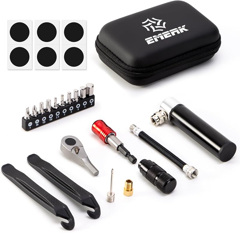 EMERK Portable Bike Repair Tool Kit with Mini Pump, Ratchet Wrench, 10