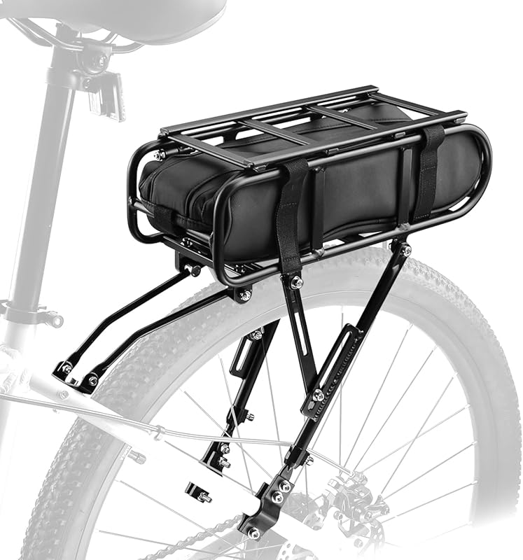 Universal Aluminum Rear Bike Rack with 55lbs Load & Waterproof Bag