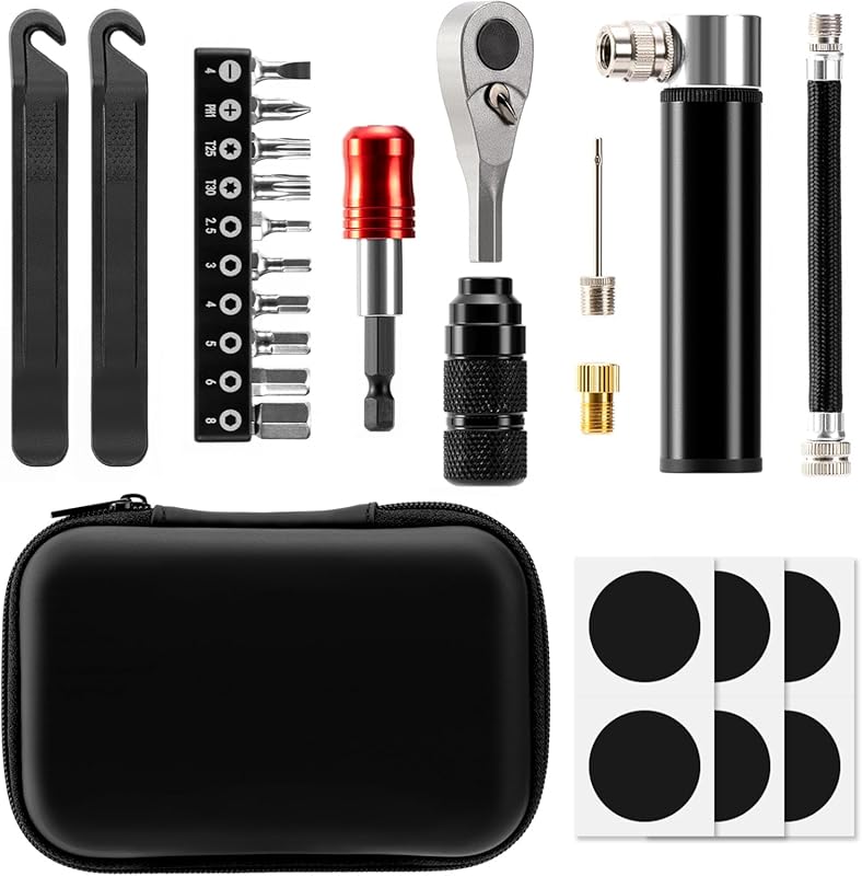 Alloy Bike Repair Multitool Kit with Mini Pump & 10 Magnetic Bits for MTB/ Road Cycling