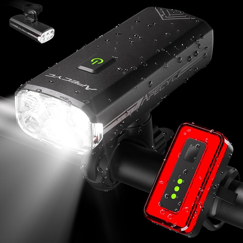 APECYC 18000LM USB Rechargeable Bike Headlight & Taillight with GoPro 