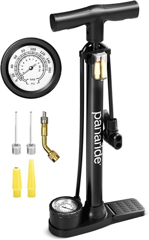 Advanced Bike Floor Pump with Dual Valves, Handheld Inflator for Road,
