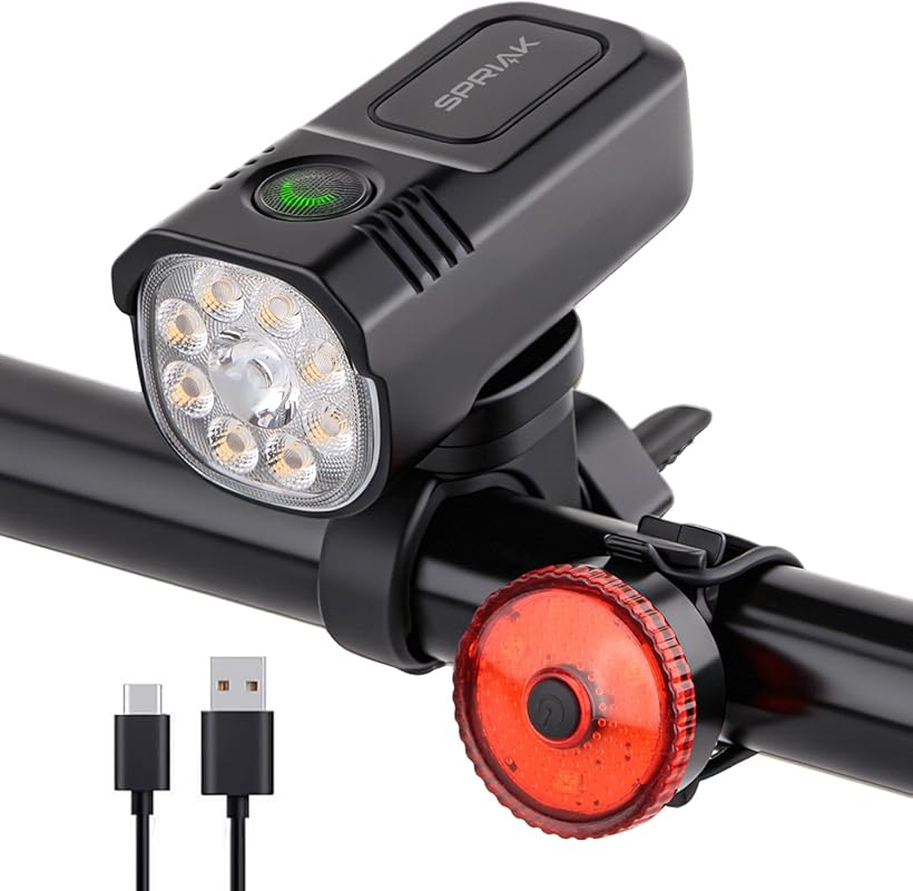 2500LM Waterproof Rechargeable LED Bike Headlight & Taillight for Nigh