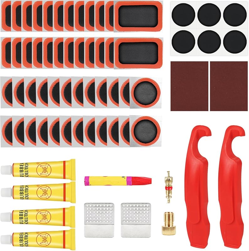 80pcs Self-Adhesive Bike Tire Patch Kit with Valve Converter & Portabl