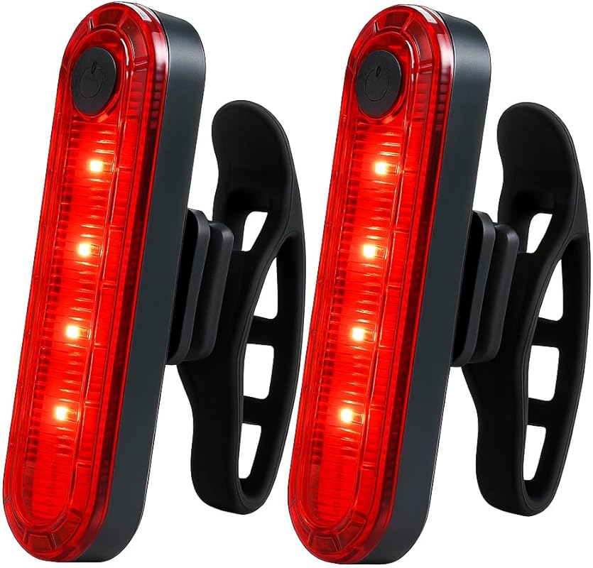 Bright USB Rechargeable Bike Tail Lights 2 Pack, IP44 Waterproof, 4 Mo