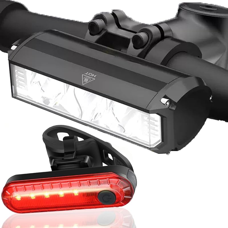 Bright Rechargeable Bicycle Headlight Set with High/Low Beam, USB LED,