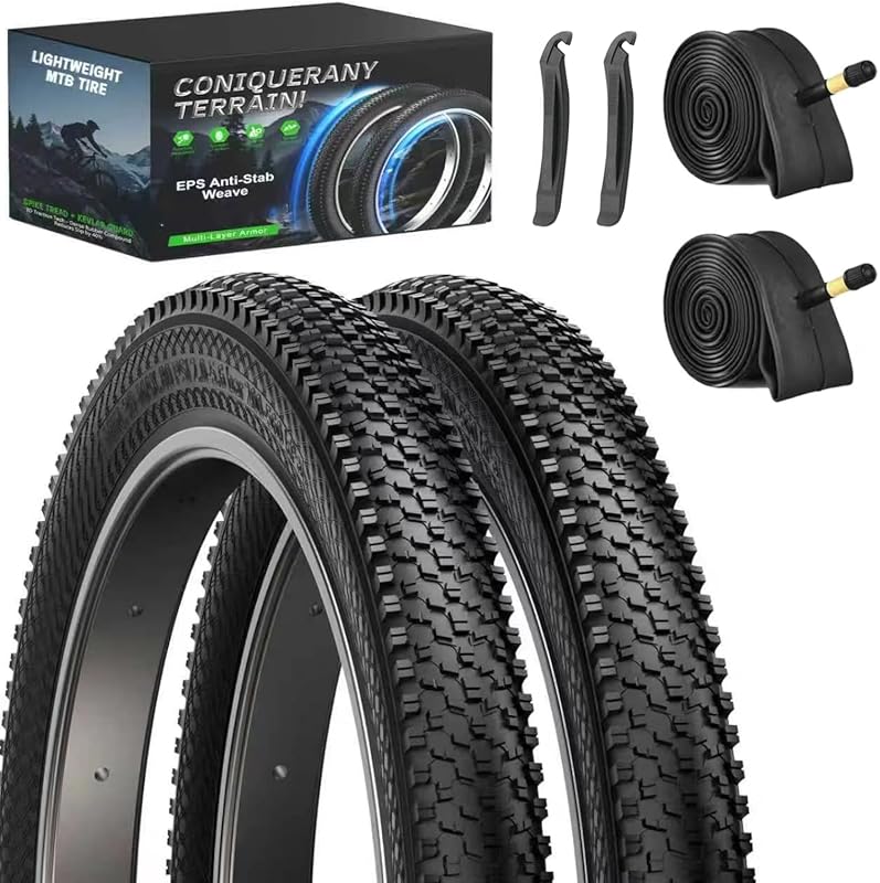 2-Pack Folding Mountain Bike Tires & Tubes in 20/24/26-inch Sizes with