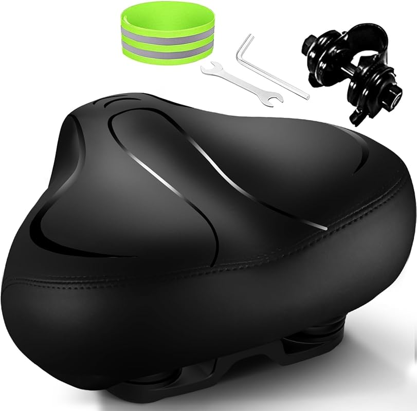 Comfortable Wide Memory Foam Bike Seat with Dual Shock Absorption for 