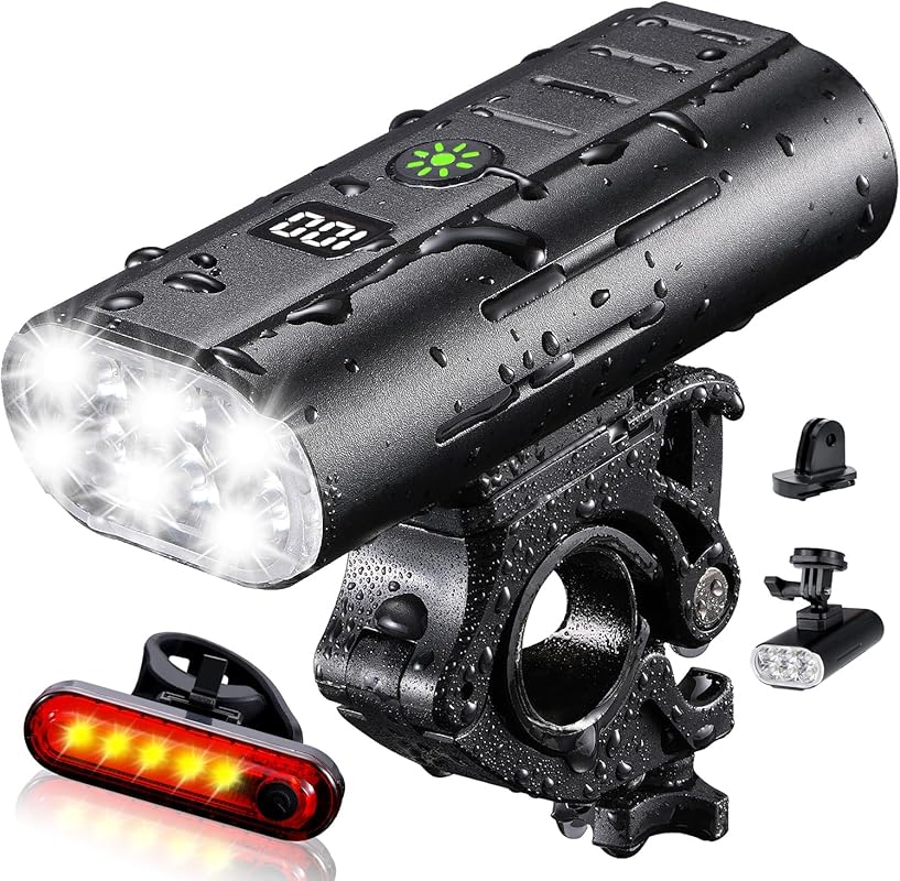 Yosky True 2000 Lumen Rechargeable Bike Light Set, 6 LED Headlight & T
