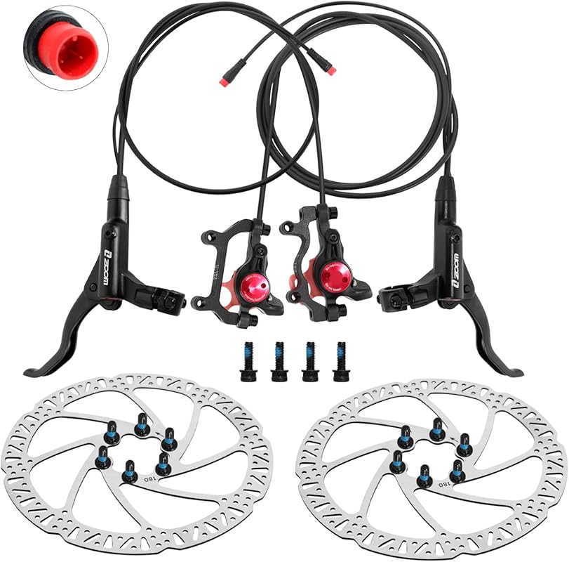 Z00M HB875E Ebike Hydraulic Disc Brake Set with 180mm Rotors, Pre-Bled