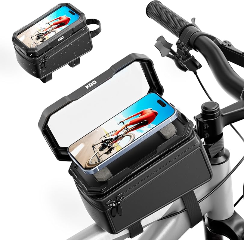 KDD Bike Front Frame Bag: Waterproof Phone Holder, Handlebar Storage,