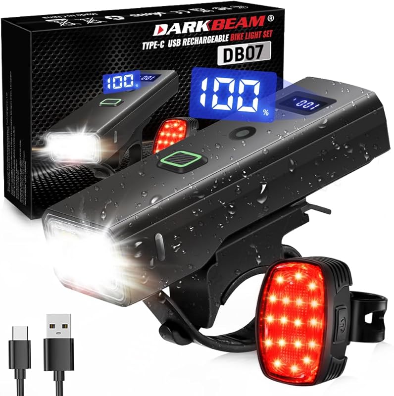 Super Bright USB-C Rechargeable Bike Lights Set with 9 Modes for Safe 