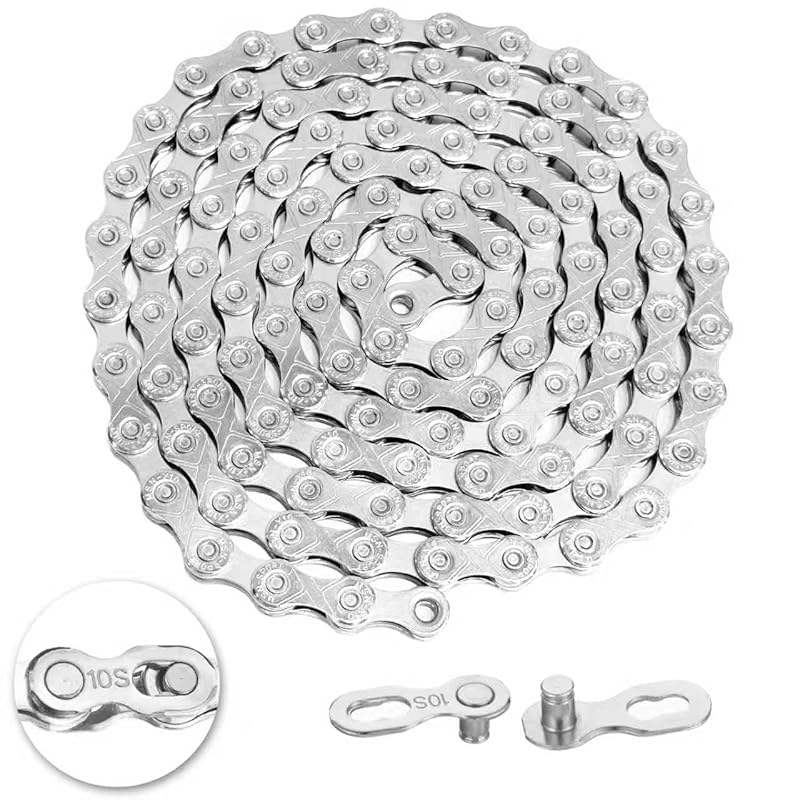 10 Speed Bicycle Chain with Quick Link Full Silver Plating 116 Links f