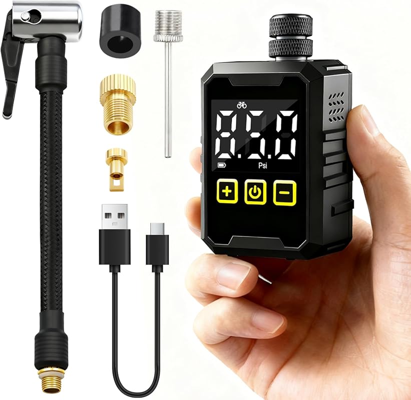 Mini Bike Tire Air Pump: 150 PSI Electric Pump with Digital Gauge & Du