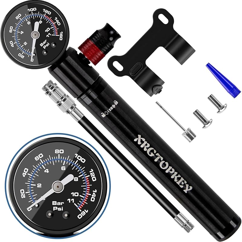 Mini Bike Pump with Gauge, 160 PSI Dual Valve Inflator for Road & Moun